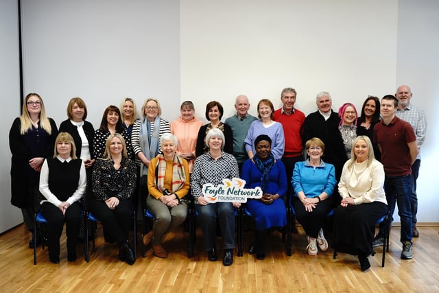 Staff, volunteers, members and representatives of partner organisations at the Foyle Foodbank AGM on Monday when the organisation rebranded as the Foyle Network Foundation.