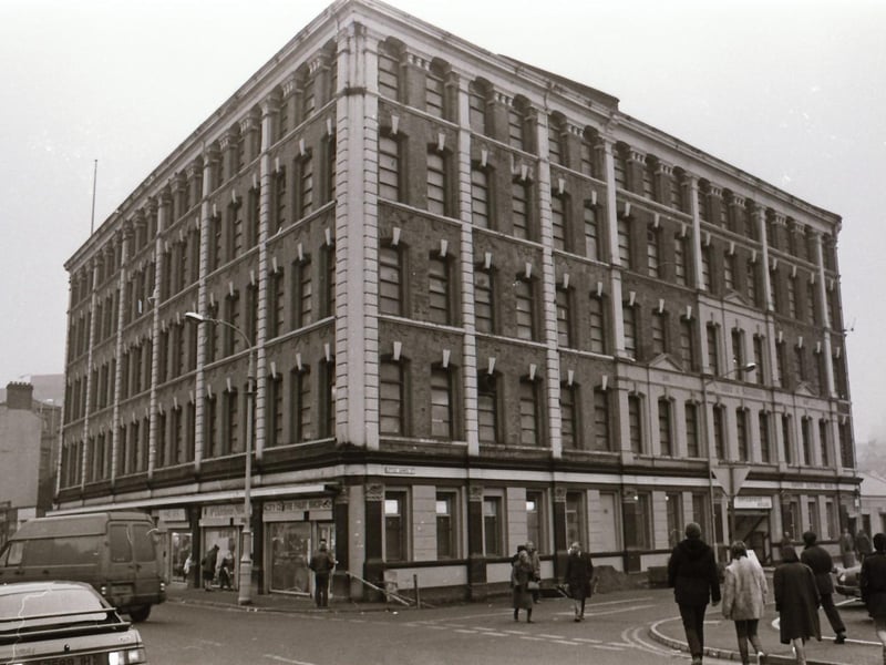 Hogg & Mitchell factory at the junction of Little James Street and Great James Street.