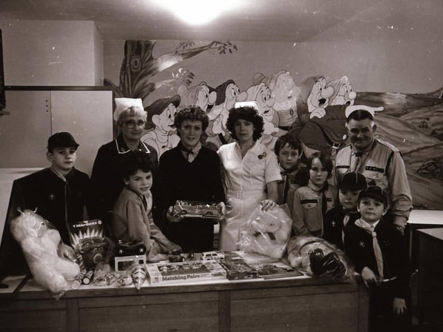 St Mary's SBSI Cubs Presenting toys to Altnagelvin Children's Ward.