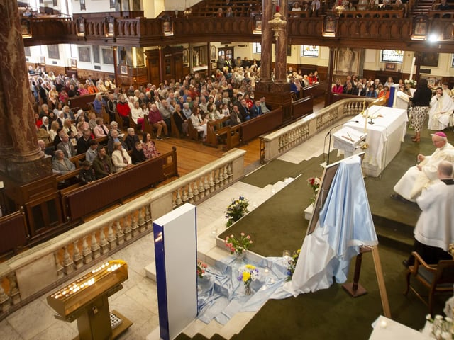 A section of the attendance at Sunday’s Sister Clare Crockett Retreat Mass in the Long Tower Church celebrated by Bishop Dónal McKeown.