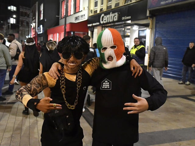 Revellers in costume at the Halloween festivities on Friday evening. Photo: George Sweeney