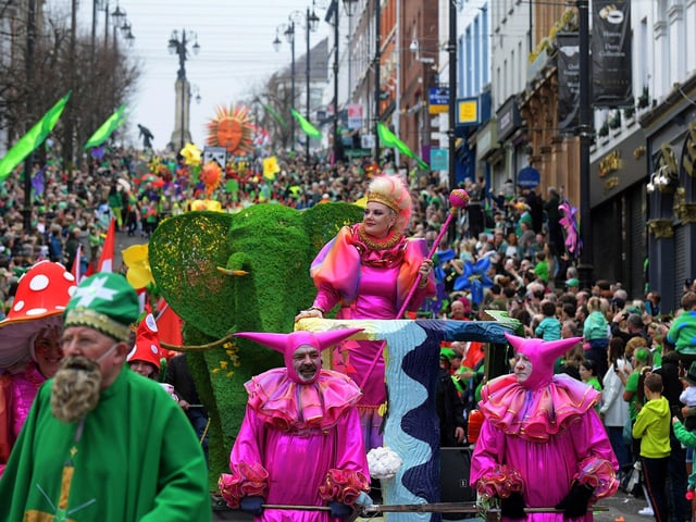 The Derry St Patrick’s Day parade makes its way towards the city centre. Photo: George Sweeney.