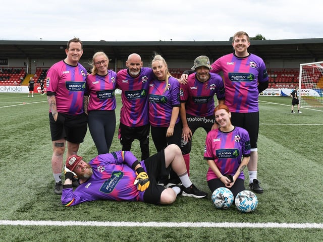 The Tuned In team took part in the Foyle Pride Football v Homophobia soccer competition held in Brandywell Stadium. Photo: George Sweeney