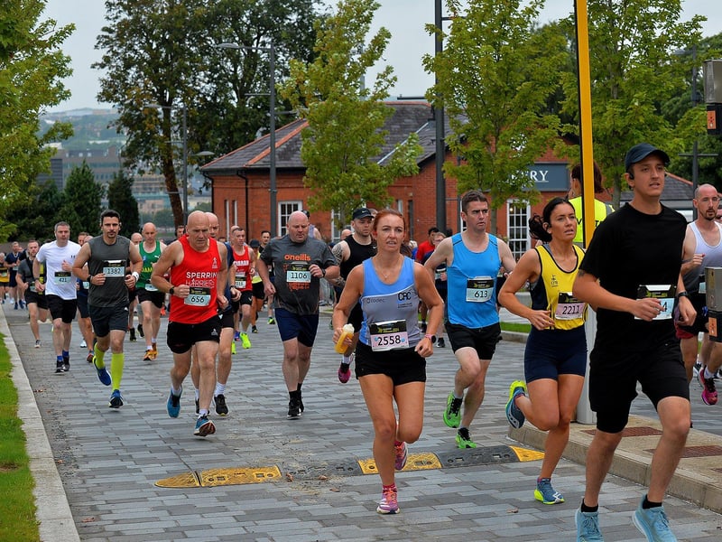 The 2024 Waterside Half Marathon competitors leave Ebrington Square. Photo: George Sweeney