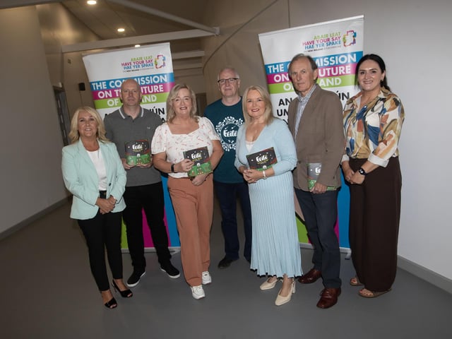 HEALTH & CARE IN A NEW IRELAND. . . .Group pictured at the Feile's 'Health and Care in a New Ireland' discussion held at the Gasyard, Derry on Thursday afternoon. From left, Ciara Ferguson, MLA, Sean Collins, Feile, speakers - George McGowan, Edelle O'Doherty, Pat Cullen, Dr. Kevin Cosgrove and Councillor Aisling Hutton. (Photos: Jim McCafferty Photography)