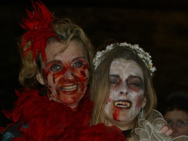 Pam Dudgin and Dee Fergus are thirsty wenches.  (0311JB11):20 YEARS ON: Halloween celebrations in Derry in 2003