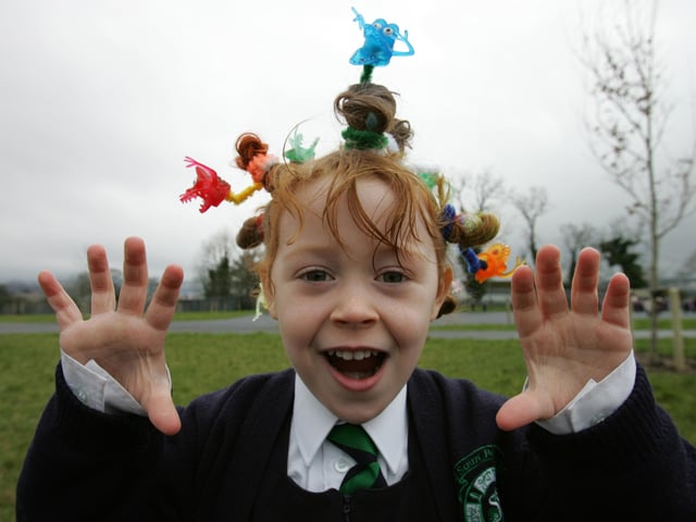 BAD HAIR DAY - St. Patrick's Primary School pupil Caitlin Gallagher having monsterous fun at tsunami fundraising Bad Hair Day at the school. (1801C07) : St Patrick's Primary School's Bad Hair Day from 2005.