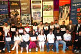 GEMX CLASS OF 2025. . . .Graduates from various schools throughout the city pictured at the GEMX MakeME Graduations 2025 in the Guildhall, Derry on Tuesday evening. Included in photo is the Mayor, Lilian Seenoi-Barr, Joanne Sweeney, Project Director, GEMX, Niall Casey, Invest NI, Gavin Killeen, Managing Director, Nuprint, Stephen Kelly, Manufacturing NI and Jennifer Smyth, keynote speaker. (Photo: Jim McCafferty Photography)
