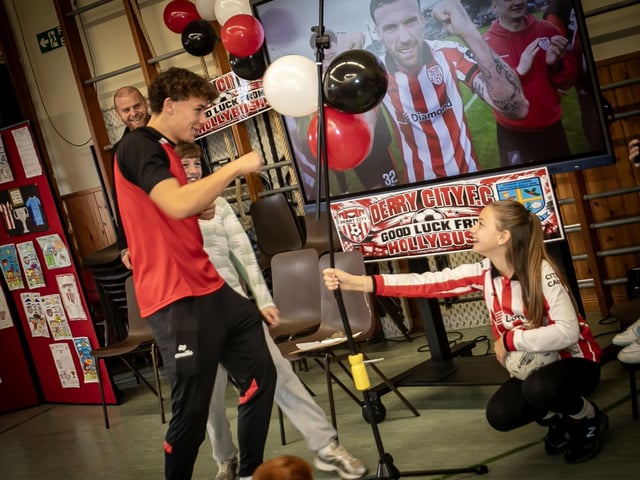 Derry City's Dutch midfielder Nick Twisk showing off his goal celebration on Friday. (Photos: Jim McCafferty Photography)