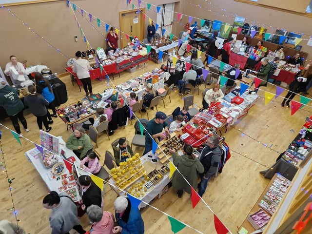 A small section of the large crowd in attendance at the Christmas Craft Fair and light switch-on at the Sliabh Sneacht Centre in Drumfries on Saturday.