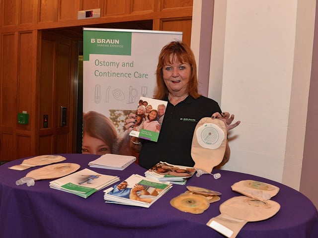 B-Braun representative Aidean Lilley pictured at the Stoma Information Day, hosted by the lleostomy and Internal Pouch Association (IA), held in the Magee Campus of Ulster University on Saturday last. Photo: George Sweeney