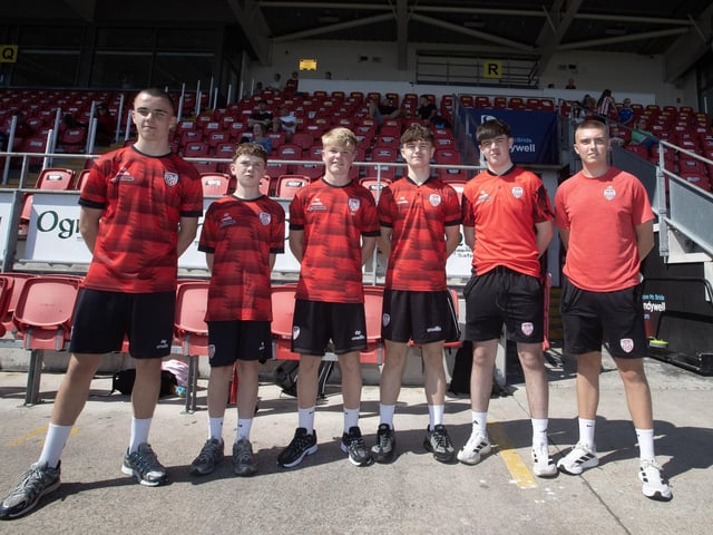 The young referees who officiated at the Feile's 2025 Annual Ryan McBride Cup in the Brandywell. (Photos: Jim McCafferty Photography)