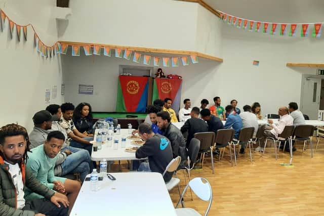 Some of those who gathered in the Fountain Street centre on Saturday afternoon.