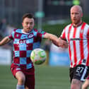 Derry City goalscorer Liam Boyce and Drogheda United's Darragh Markey before the Belfast man got sent off in the second half.