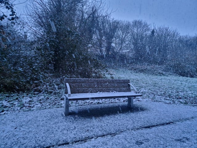 Bay Road Park Local Nature Reserve receives a blanket of snow.