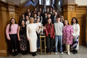 Pupils from Foyle School of Speech and Drama who were awarded United Nations Global Mercy Award from Councillor Caitlin Deeney at the Guildhall on Tuesday. Included are teachers Sandra and Blathnaid Biddle.