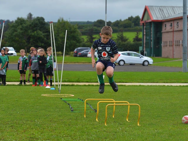 Developing fitness levels at the recent City of Derry Youth Rugby Summer Camp. Photo: George Sweeney. DER2331GS – 52