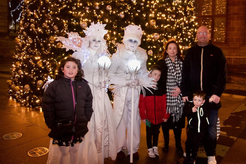 Some frosty Christmas characters meeting local people in the city centre.