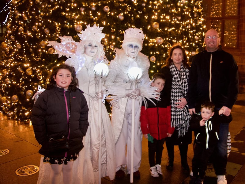 Some frosty Christmas characters meeting local people in the city centre.