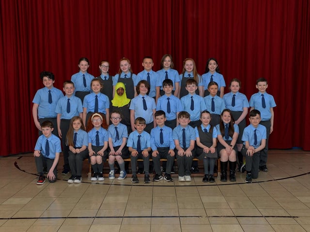 Miss Chamber’s P7 leavers class at St Anne’s Primary School. Photo: George Sweeney. DER2320GS – 56