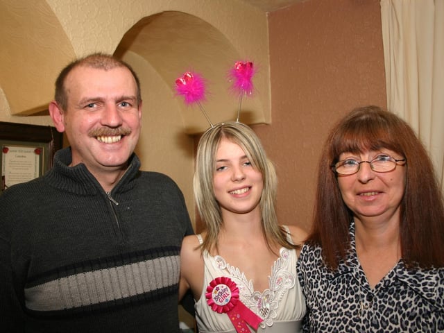 Danieel with dad Peter and mum Geraldine on her 18th birthday 9273dd : Derry Parties & Celebrations October 2005: Danielle Rodgers.