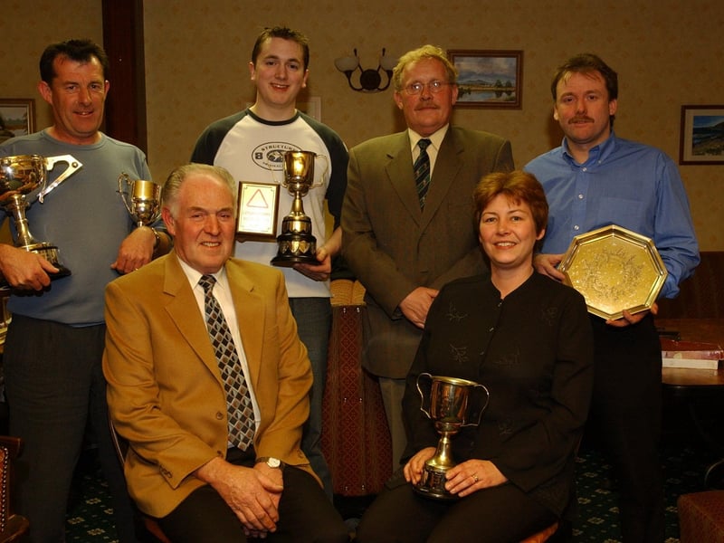 Winners in the Road Safety car driving competition held at Du Pont, organised by the Road Safety Committee. Included, seated from left, Billy McGeady. convenor, and Grace Hargan, ladies best overall. Standing, from left, Stephen Hargan, best overall, Jonathan McCormick, gents open winner, David Holmes, clerk of course, and Paul McClintock, highway code winner. (1605PG16)