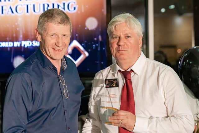 Sodexo employee Martin Laughlin (right) based at Seagate in Springtown Industrial Estate, won the Manufacturing Cleaning Operative of the Year Award at the  inaugural Northern Ireland Cleaning Awards held in Belfast.  It was presented by Paul Coote of PJD Safety Suppliers, the category sponsor. He was one of two Sodexo employees to win in their respective categories at the Awards.