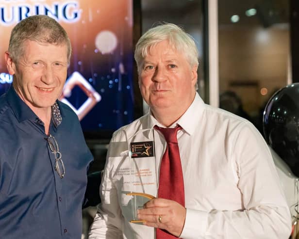 Sodexo employee Martin Laughlin (right) based at Seagate in Springtown Industrial Estate, won the Manufacturing Cleaning Operative of the Year Award at the  inaugural Northern Ireland Cleaning Awards held in Belfast.  It was presented by Paul Coote of PJD Safety Suppliers, the category sponsor. He was one of two Sodexo employees to win in their respective categories at the Awards.