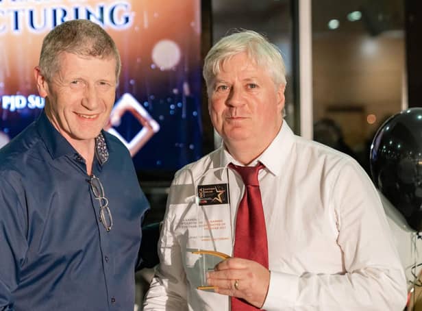 Sodexo employee Martin Laughlin (right) based at Seagate in Springtown Industrial Estate, won the Manufacturing Cleaning Operative of the Year Award at the  inaugural Northern Ireland Cleaning Awards held in Belfast.  It was presented by Paul Coote of PJD Safety Suppliers, the category sponsor. He was one of two Sodexo employees to win in their respective categories at the Awards.