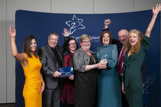 Members of the Waterside Neighbourhood Partnership, group from Derry with their Runners Up Award during the ipb pride of place 2022 in association with Co-operation Ireland at the Clayton hotel, Dublin. 
Photo: Gareth Chaney