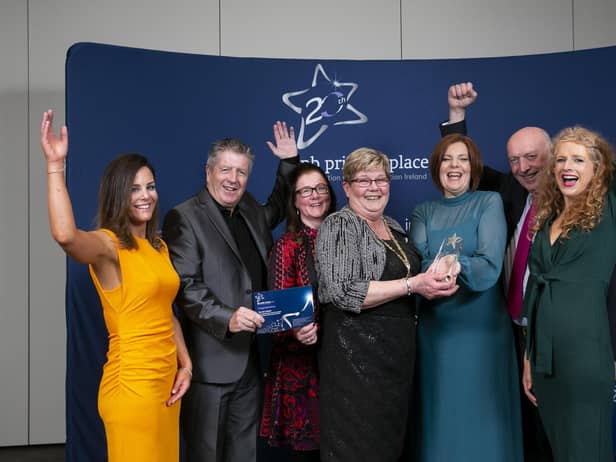 Members of the Waterside Neighbourhood Partnership, group from Derry with their Runners Up Award during the ipb pride of place 2022 in association with Co-operation Ireland at the Clayton hotel, Dublin. 
Photo: Gareth Chaney