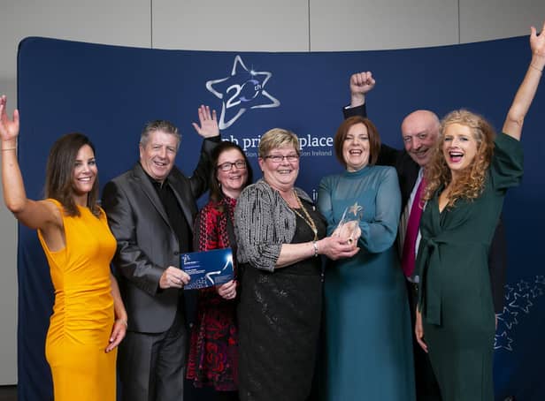 Members of the Waterside Neighbourhood Partnership, group from Derry with their Runners Up Award during the ipb pride of place 2022 in association with Co-operation Ireland at the Clayton hotel, Dublin. 
Photo: Gareth Chaney