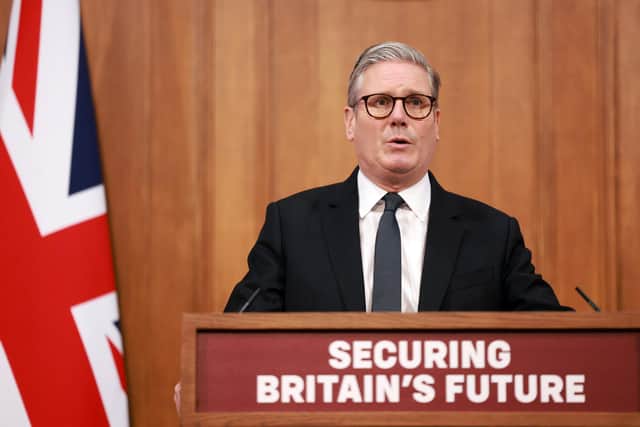 LONDON, ENGLAND - MAY 12: Britain's Prime Minister Keir Starmer holds a press conference on immigration at Downing Street on May 12, 2025 in London, England. The prime minister held the press conference head of the government's Immigration White Paper. (Photo by Ian Vogler - WPA Pool/Getty Images)