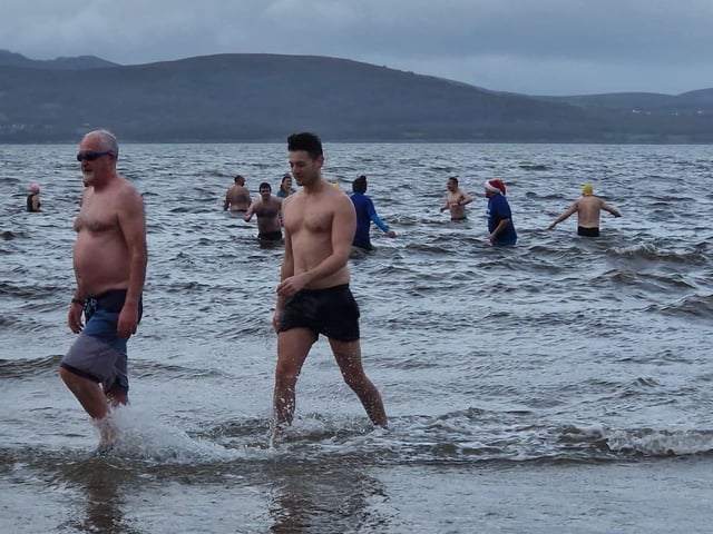 Christmas Day dippers at the annual swim at Ludden beach, Buncrana, County Donegal.