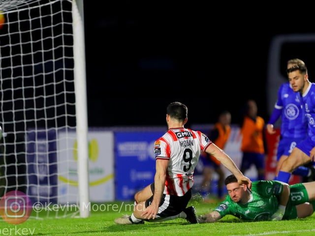 Pat Hoban strikes again as he pounces on the rebound in Waterford. Mandatory Credit: Kevin Moore/MCI
