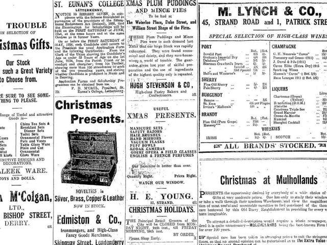 A selection of Christmas advertisements in the Derry Journal in December 1923.