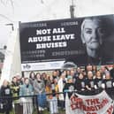 Groups pictured during Friday's launch of the Dove House Advocacy Project Steering Group's Billboard Launch at Free Derry Corner. (Photo: Jim McCafferty Photography)