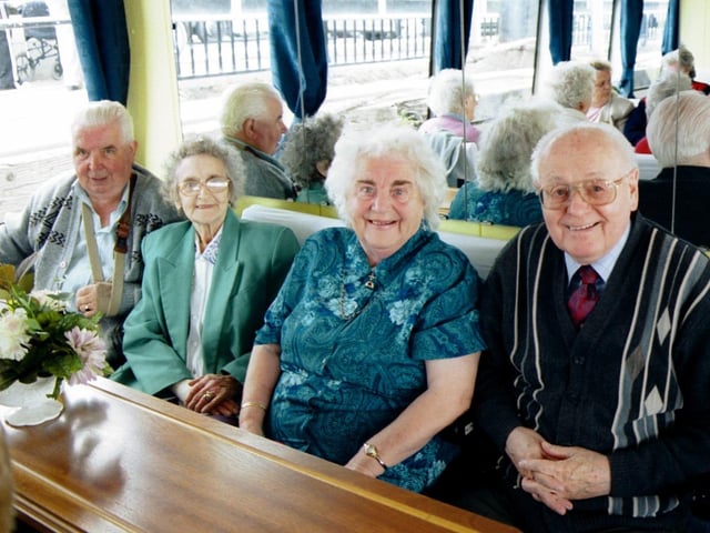 L/R:- Maureen and Paddy Green and Bessie and Liam McCarthy get ready for their trip on the Toucan One. 150803HG