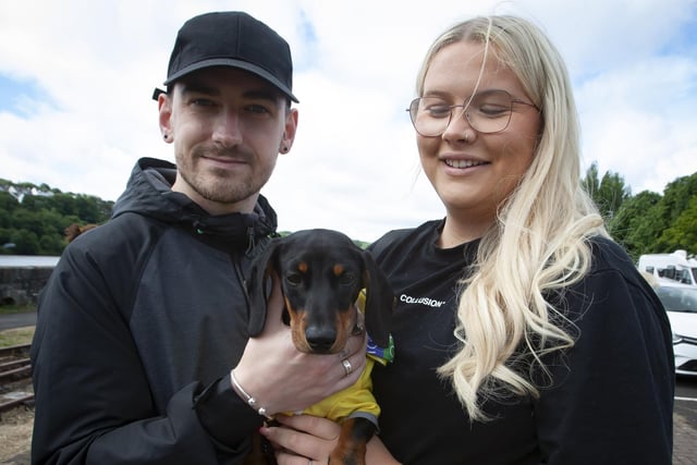 Eddie Henry and Niamh Kerrigan with their dog ‘Denny’ on Saturday.