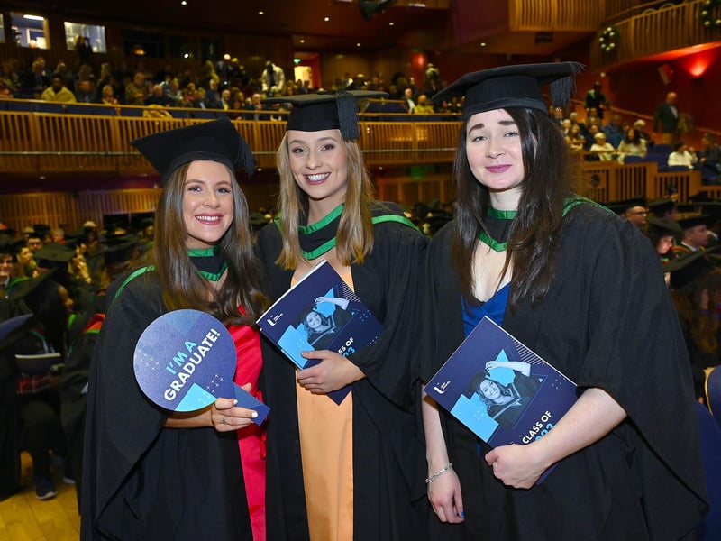 Ciara McCormack from Aughnacloy, Ciara Sherry Scotstown and Ellen Connolly from Buncrana graduating in Bsc Occupational therapy. Picture By: Arthur Allison: PacemakerPress.