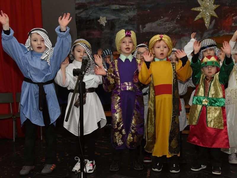 Some of the children who took part in the P3 Nativity at Long Tower PS on Monday last.