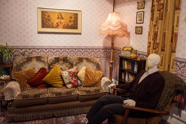 The livingroom from the Quinns home - The global hit Channel Four comedy, “Derry Girls”, has been brought to life in it’s home town with the launch of the Derry Girls Experience in Derry City and Strabane District Council’s Tower Museum. The Exhibition includes sets, props, videos and clothes which are sure to promote feelings of nostalgia among visitors to the exhibition. Picture Martin McKeown. 03.07.23