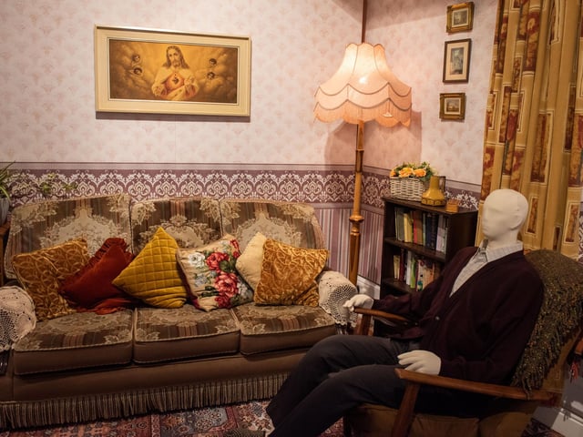 The livingroom from the Quinns home - The global hit Channel Four comedy, “Derry Girls”, has been brought to life in it’s home town with the launch of the Derry Girls Experience in Derry City and Strabane District Council’s Tower Museum. The Exhibition includes sets, props, videos and clothes which are sure to promote feelings of nostalgia among visitors to the exhibition. Picture Martin McKeown. 03.07.23