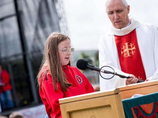 Participants at the Derry Diocese Fan The Flame annual Mass 2025 in Celtic Park.