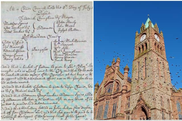 Minutes of Corporation meeting, July 8, 1725 and Derry's Guildhall.