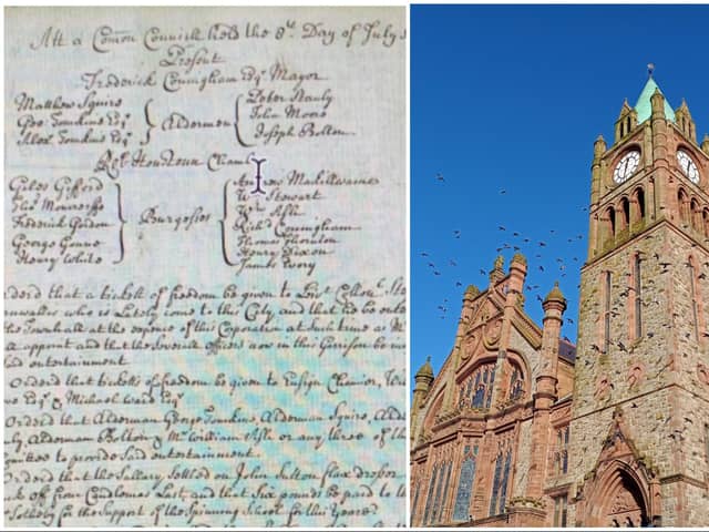 Minutes of Corporation meeting, July 8, 1725 and Derry's Guildhall.