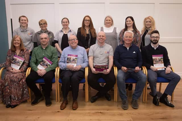 Directors, management and staff of the Old Library Trust, Creggan, Derry pictured at the annual general meeting held on Tuesday last. Included: Martine Mulhern, Charlie O'Donnell, chair, George McGowan, Project Director, Damien Harkin and John Nash, Julie White, Sinead Devine, Sabrina Lynch, Sharon Doherty, Aine Shearring and Roisin Flynn.