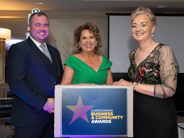 Davin Doherty, Deridre Bradley, Chairperson  and Elaine McColgan, Committee members  at the Carndonagh Traders Association Business and Community Awards in Ballyliffen Lodge Hotel on Saturday night last.   Photo Clive Wasson