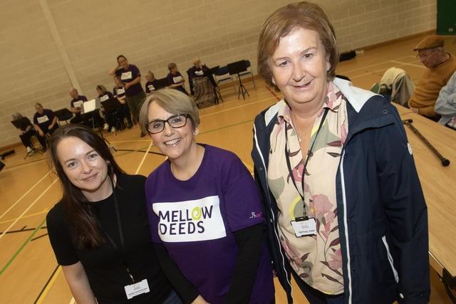 Sinead Devine, Co-Ordinator, DEEDS at Old Library Trust, Creggan pictured with Mairead Nic Bhloscaidh and Nicky Fallon, International Choral Festival at the Mellow Deeds Choir performance at the City of Derry International Choir Festival in Creggan on Friday morning.