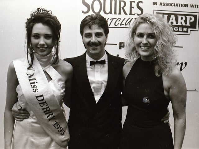 The finalists of the 1995 Miss Derry competition pictured at the final in Squires Nightclub.